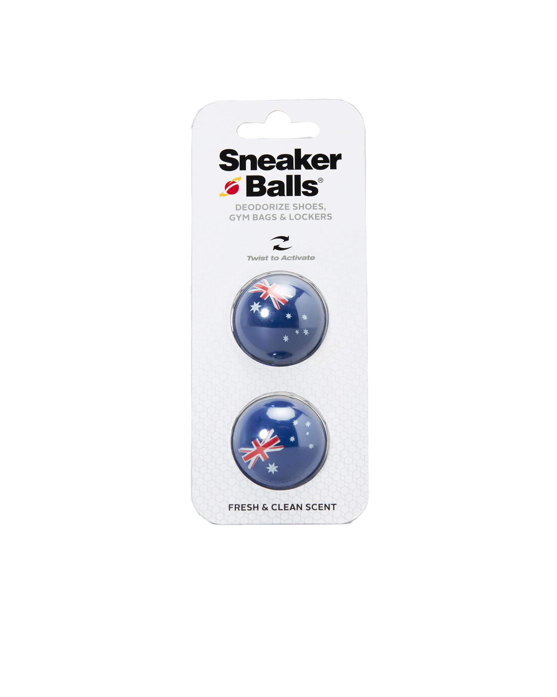 Two deodorizing balls in a 'Sneaker Balls' packaging on a light gray background