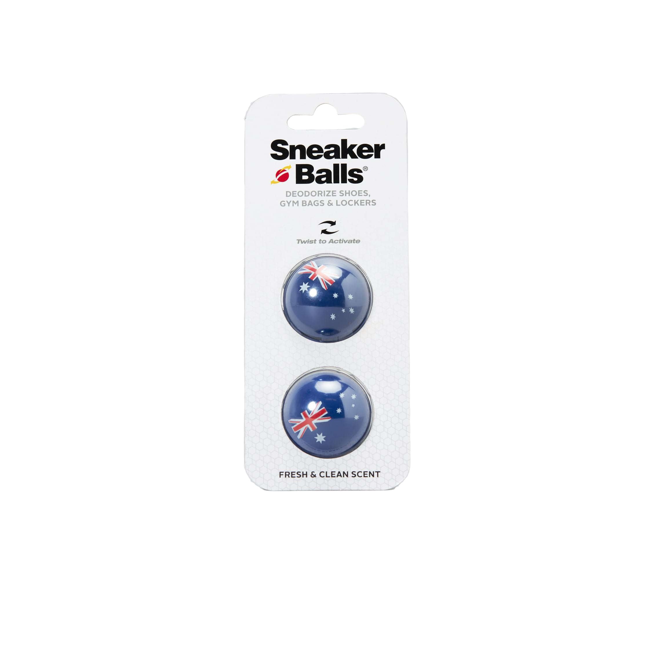 Two deodorizing balls in a 'Sneaker Balls' packaging on a light gray background