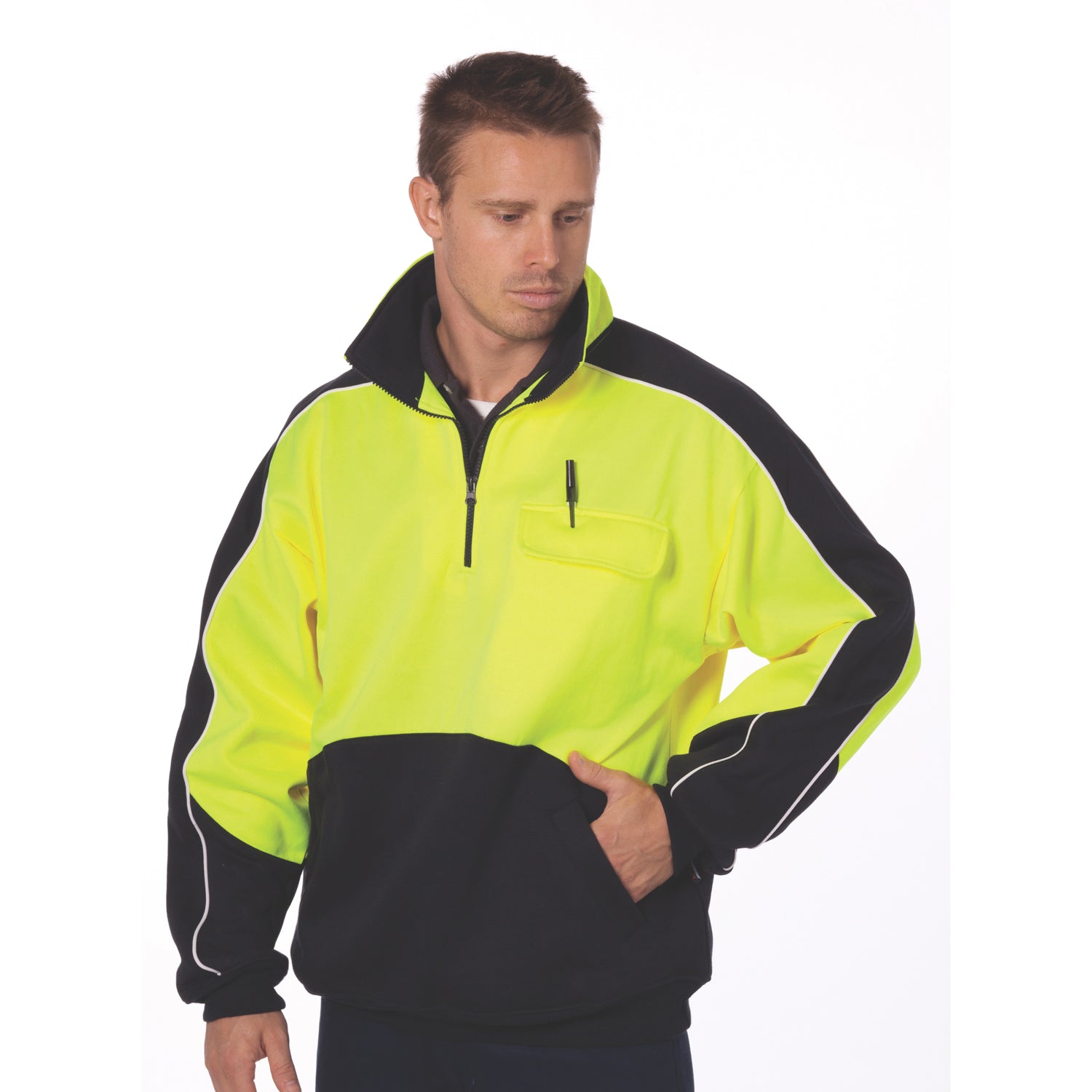 HiVis 2 Tone 1/2 Zip Hi-Neck Panel Fleecy Windcheater 3823DNCHiVis 2 Tone 1/2 Zip