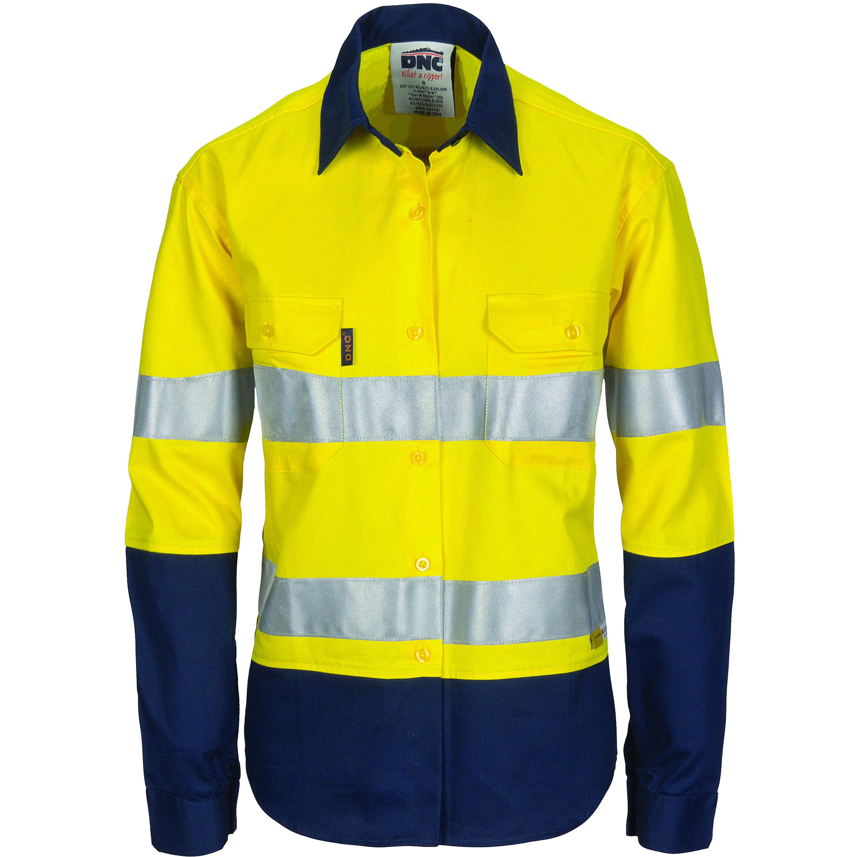 Ladies HiVis Two Tone Cool-Breeze Cotton Shirt with 3M R/Tape - Long Sleeve 3986