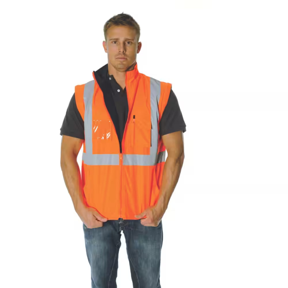HiVis Cross Back Day/Night 4 in 1 Zip Off Sleeve Reversible Vest 3994