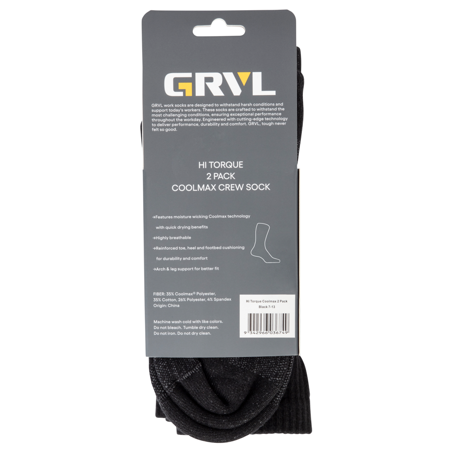 GRVL Hi Torque Coolmax 2 Pack Socks for high-intensity activities, moisture-wicking, durable Cordura blend.