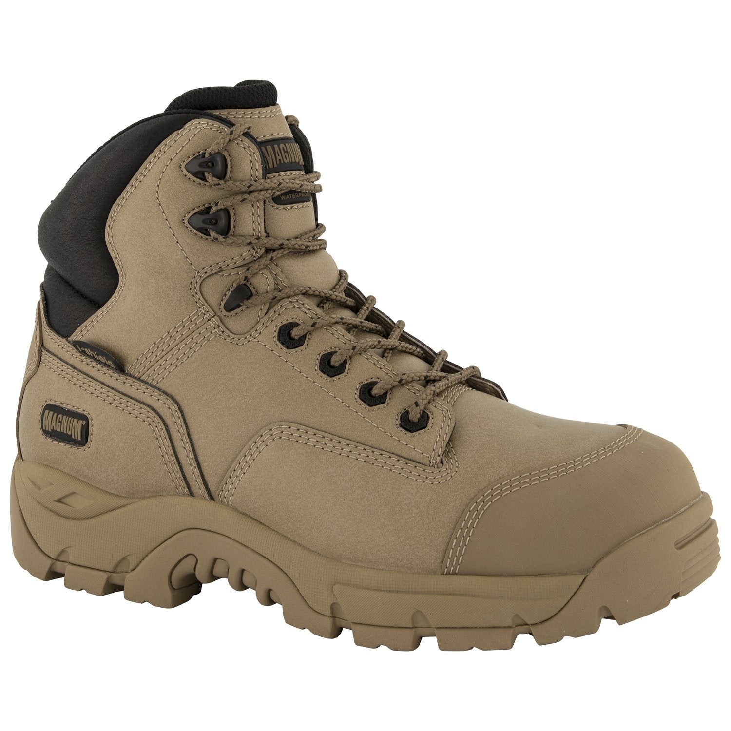 Magnum MPN150 Precision Max Safety Boot with durable Clarino microfibre upper, moisture-wicking lining, waterproof membrane, and composite toe cap.