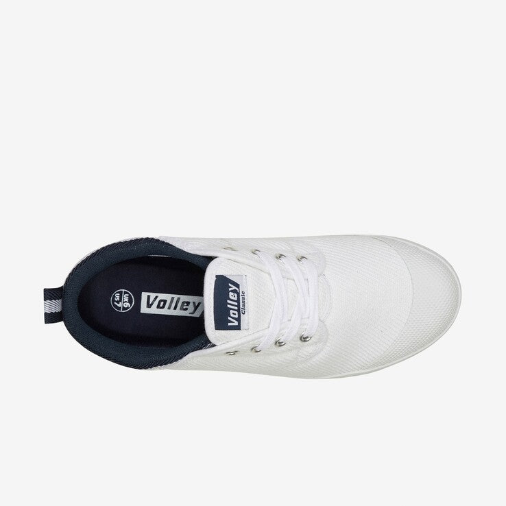 Volley 600072 Classic Canvas shoe, top view, white with black interior, vulcanised sole.