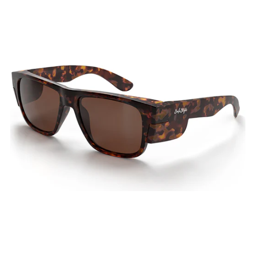 Safe Style FMTBRP100 safety glasses with matte tort frame and brown polarised lenses.