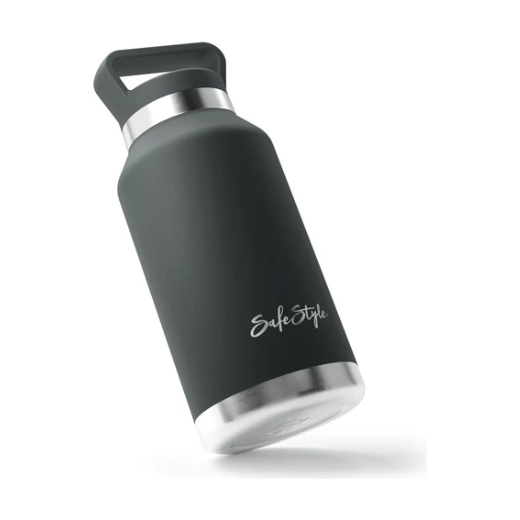 Safe Style SB1L Big Juicy 1L Water Bottle in Graphite Powder Coat with Big D grip and wide mouth opening.