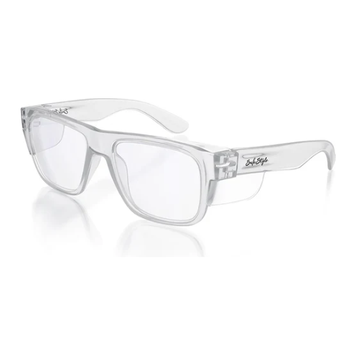 Safe Style FCC100 Fusion clear frame safety glasses with UV protection and AS/NZS 1337.1 certification.