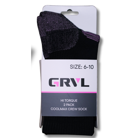Pack of black socks with 'GRVL' branding on a white background