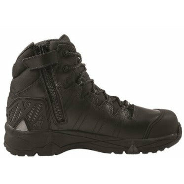 Mack Octane Zip Boot Safety Composite, black work boot with side zipper, composite toe, and slip-resistant sole.