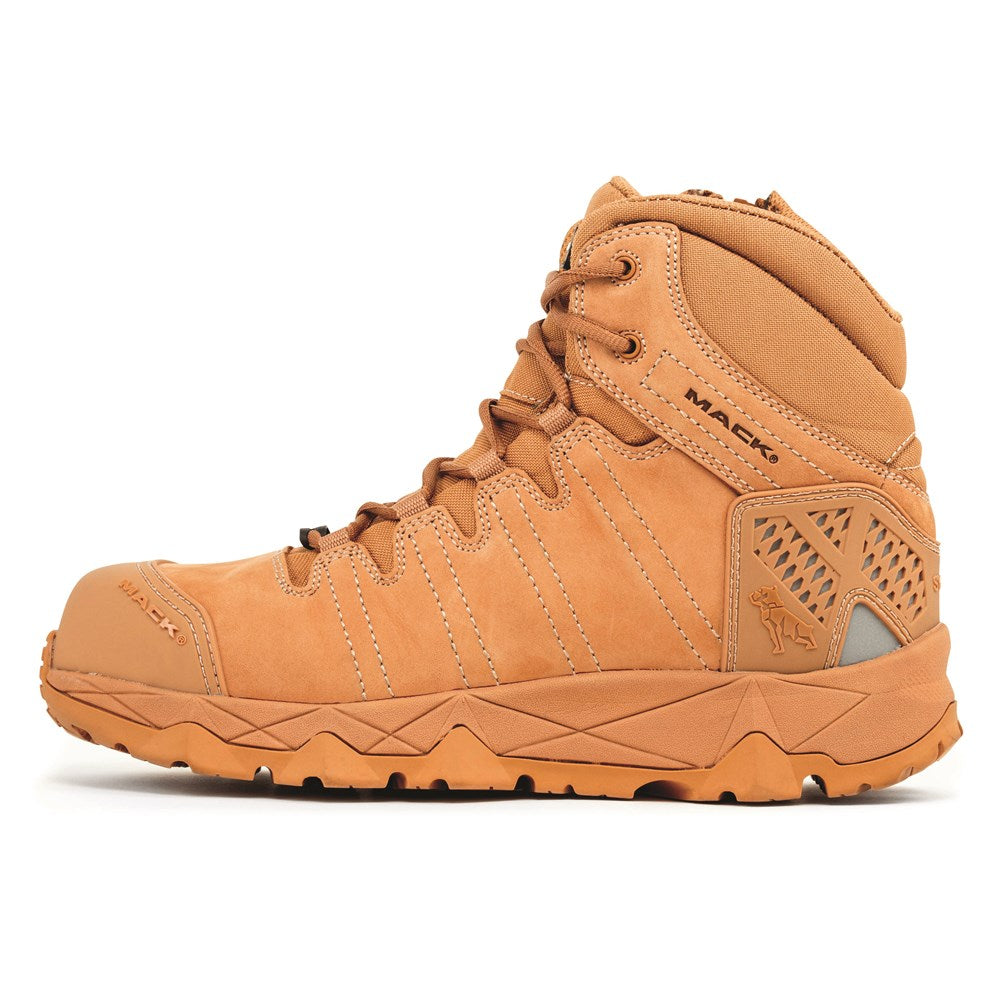 Mack Octane Zip Boot Safety Composite for electricians and construction workers, featuring a composite toe cap, slip-resistant sole, and heat-resistant nitrile rubber.