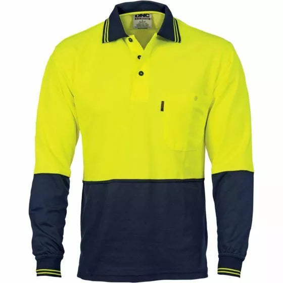 Cotton Back HiVis Two Tone Fluoro Polo - Long Sleeve 3816DNCTone Fluoro Polo - Long Sleeve 3816