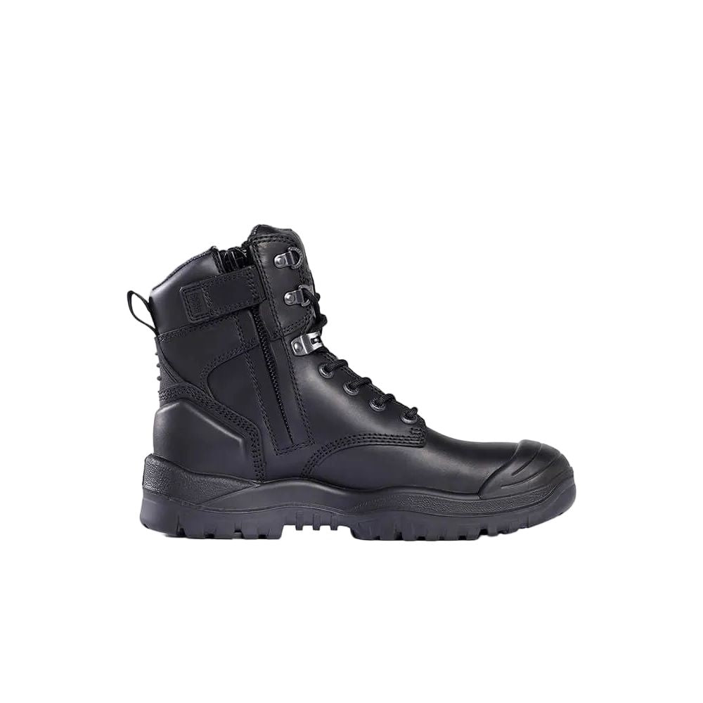 Black tactical boot on a light gray background