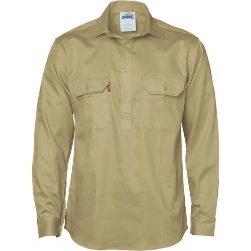 Closed Front Cotton Drill Shirt - Long Sleeve 3204