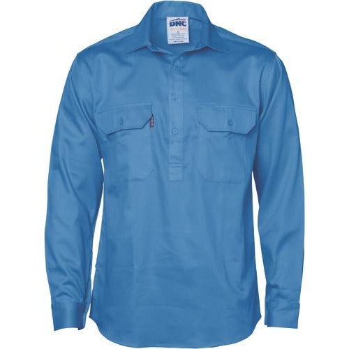 Closed Front Cotton Drill Shirt - Long Sleeve 3204