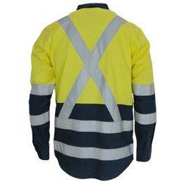 Hivis 2 tone L/W cotton biomotion & "x" back shirt with CSR R/tape - LDNC/tape - Long Sleeve 3547