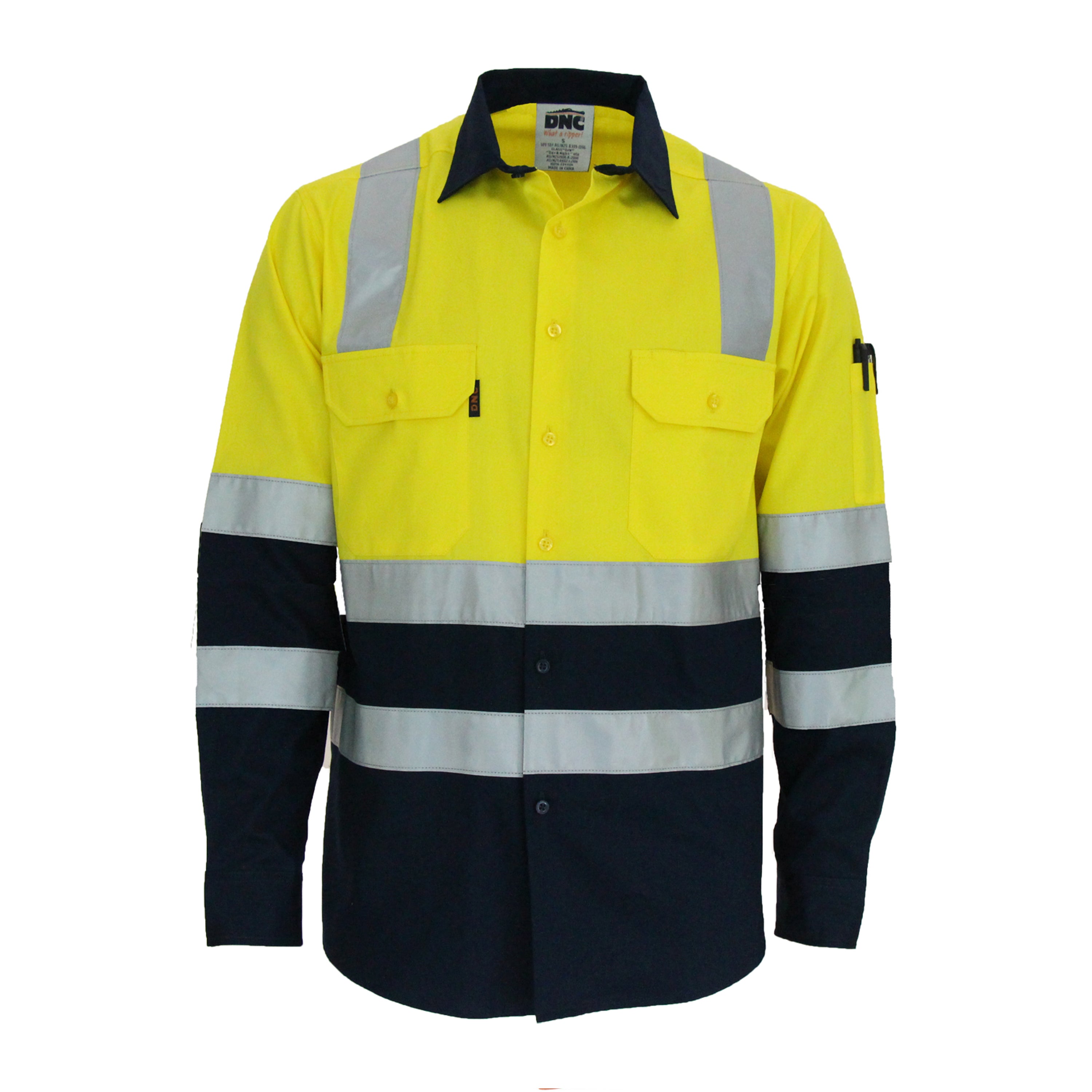 Hivis 2 tone L/W cotton biomotion & "x" back shirt with CSR R/tape - LDNC/tape - Long Sleeve 3547