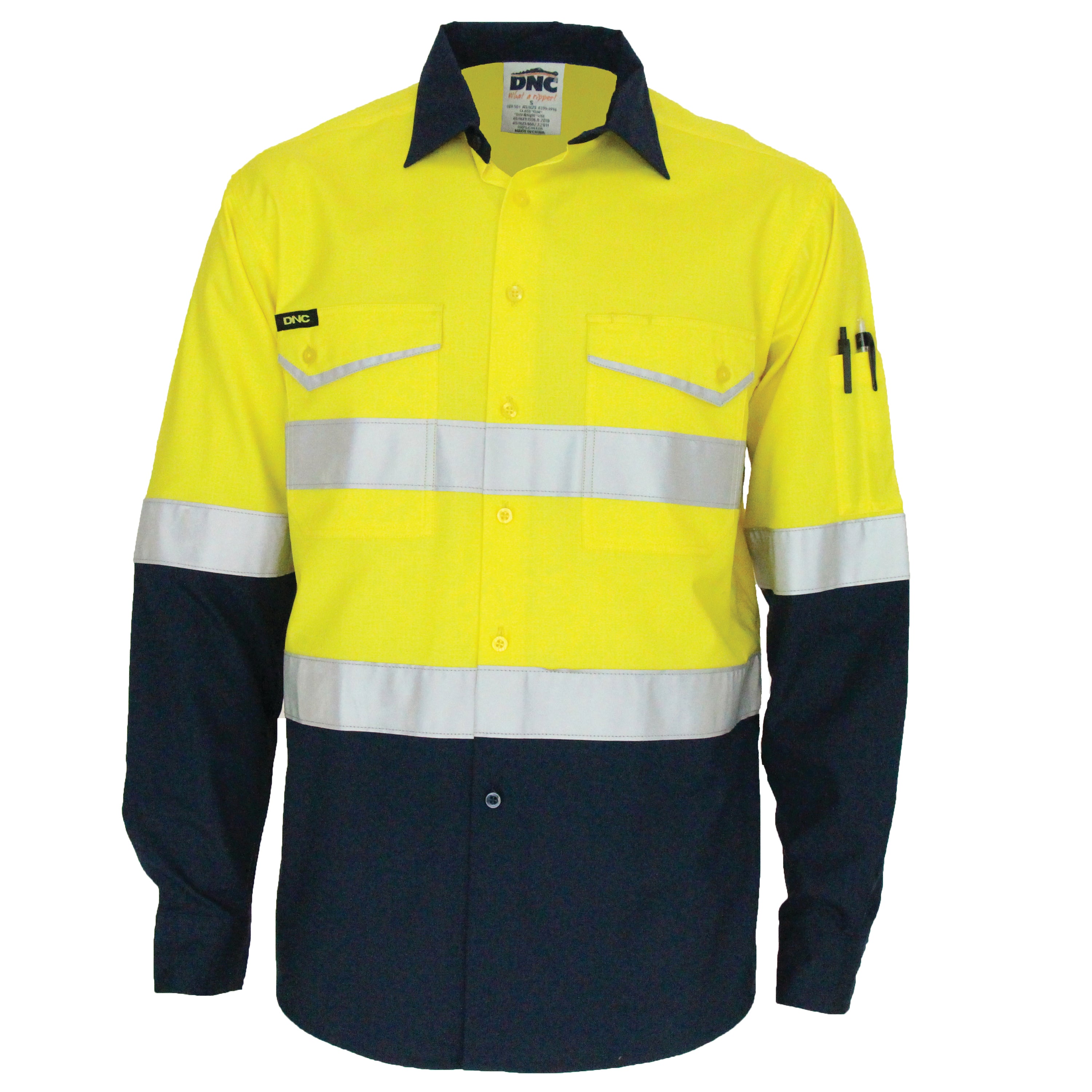 Two-Tone RipStop Cotton Shirt with Reflective CSR Tape. Long Sleeve - DNC-Tone RipStop Cotton Shirt