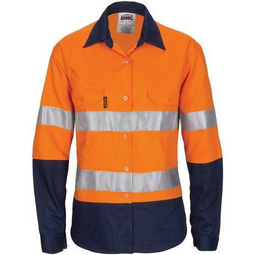 Ladies HiViS Cool-Breeze Cotton Shirt with CSR R/Tape - Long Sleeve 37DNCLadies HiViS Cool-Breeze Cotton Shirt