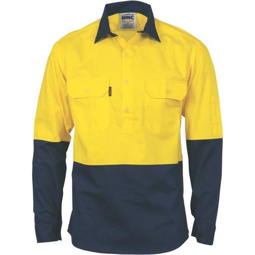 HiVis Two Tone Closed Front Cotton Drill Shirt - Long Sleeve 3834DNCTone Closed Front Cotton Drill Shirt - Long Sleeve 3834