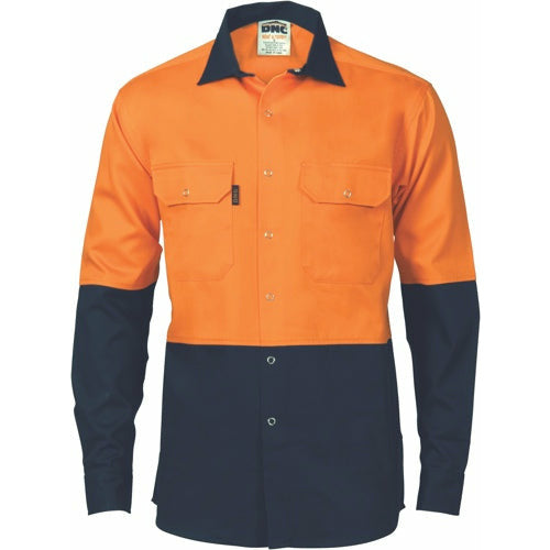 HiVis Two Tone Closed Front Cotton Drill Shirt with Press Studs - LongDNCTone Closed Front Cotton Drill Shirt