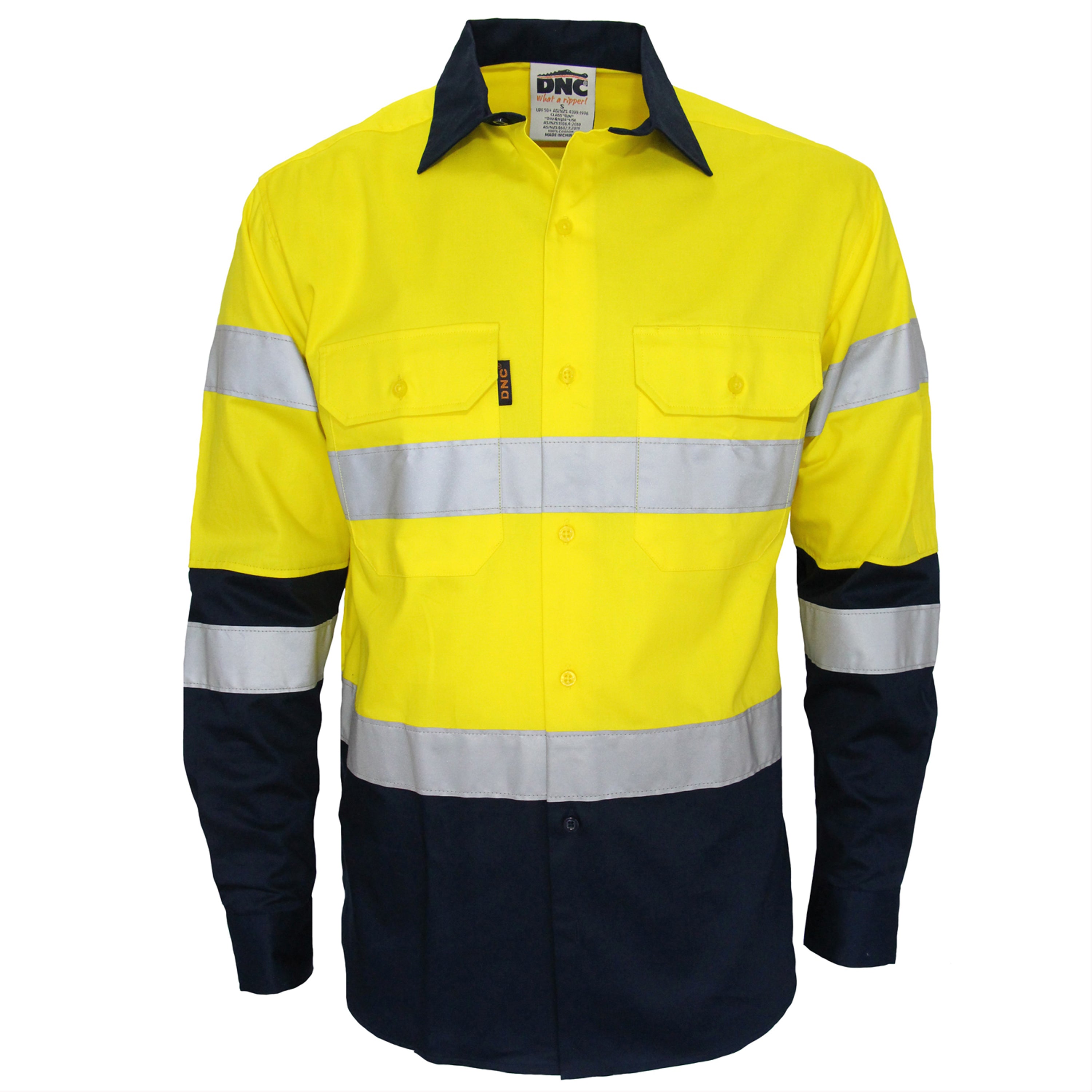 HiVis 2Tone Biomotion Taped Cotton Shirt - Long Sleeve 3976DNCHiVis 2Tone Biomotion Taped Cotton Shirt - Long Sleeve 3976