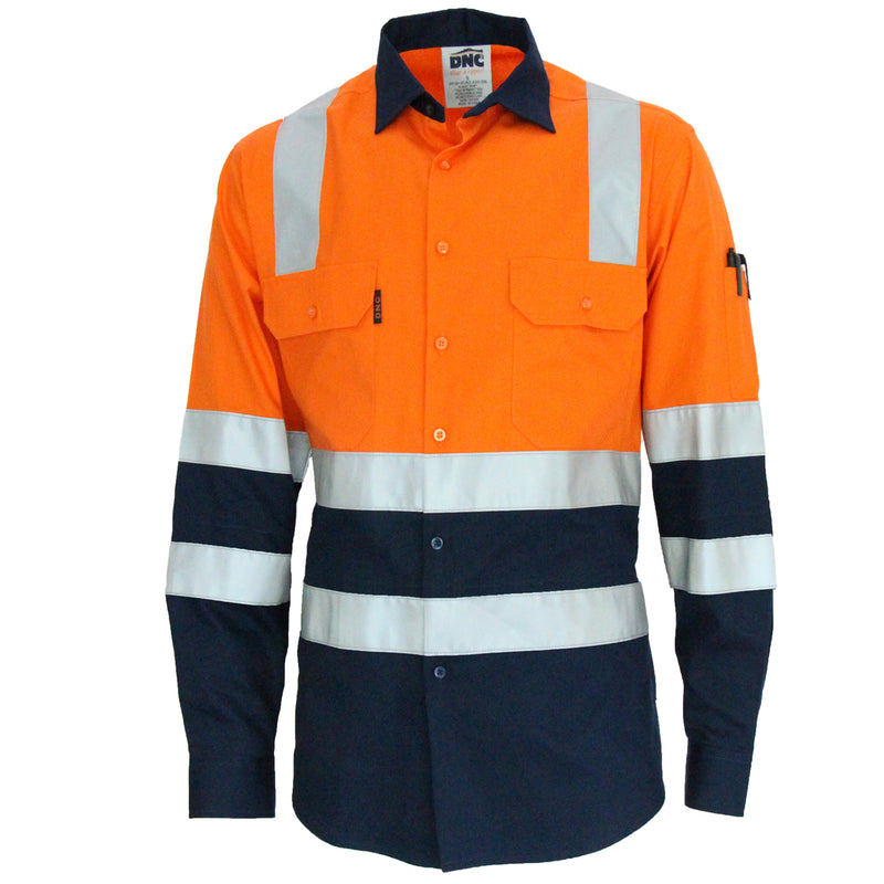 Hivis 2 tone L/W cotton biomotion & "x" back shirt with CSR R/tape - LDNC/tape - Long Sleeve 3547