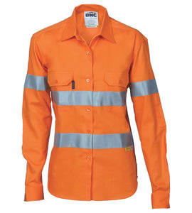 DNC Ladies HiVis Cool-Breeze Cotton Shirt with CSR R/Tape - Long sleeve - 3785