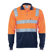Orange and navy high-visibility shirt with reflective stripes on a white background