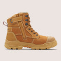 Blundstone 9090 Rotoflex safety boot in wheat, side zip, rubber steel protection, unisex.