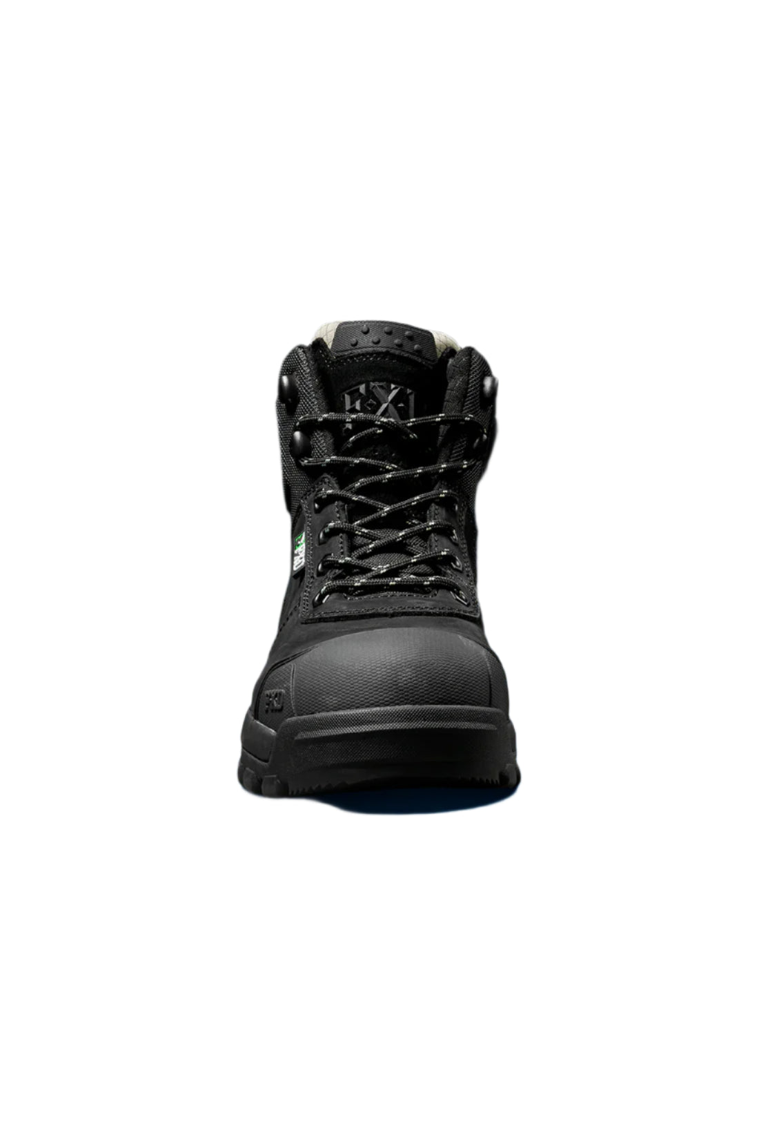 Black boot on a black background with blue gradient