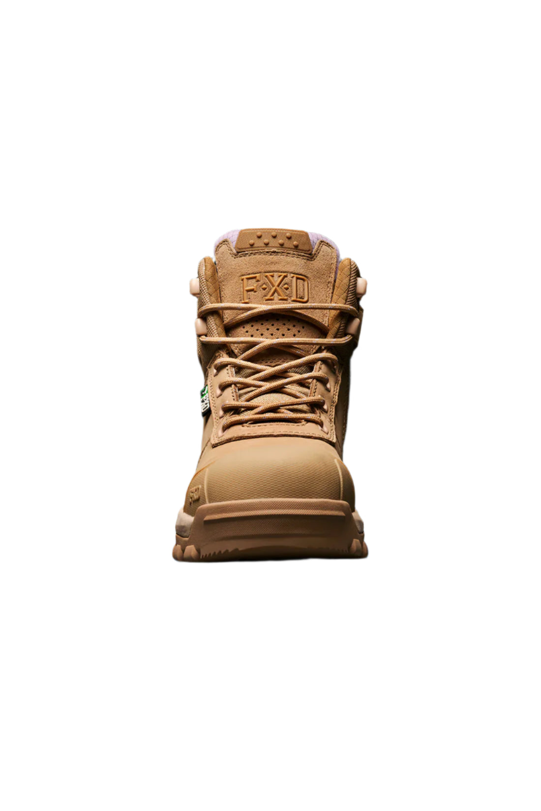 Tan boot with laces on a black background