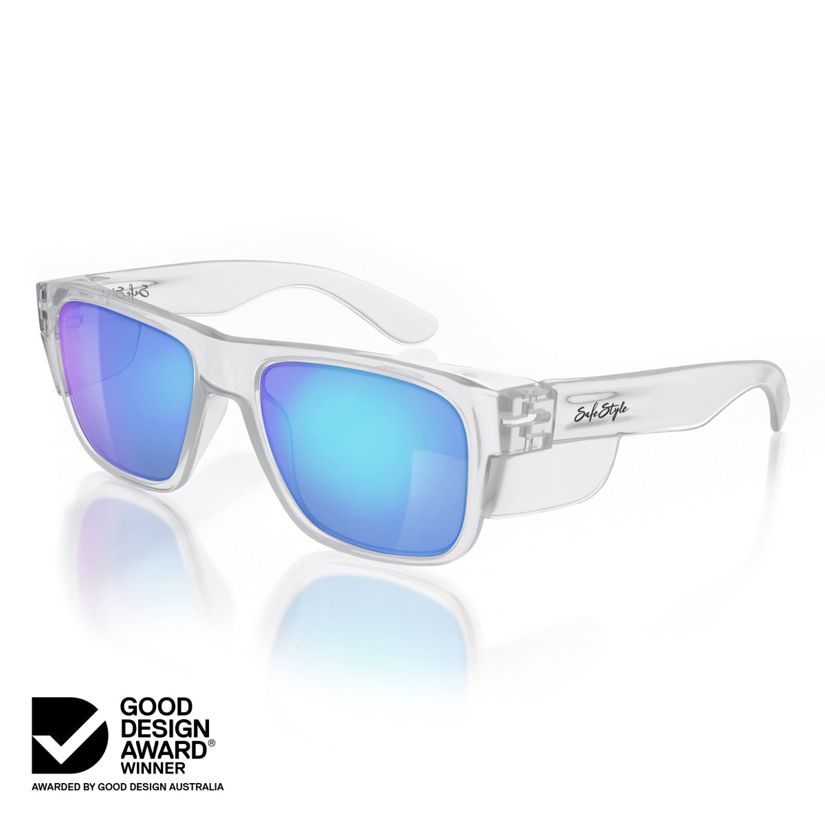 SafeStyle FCBP100 Fusions Clear Frame Mirror Blue Polarised Safety Glasses