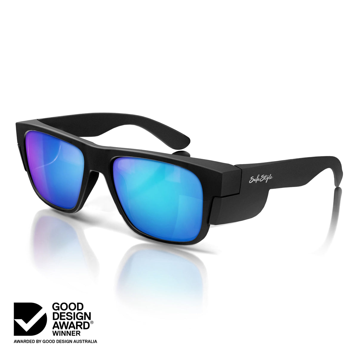 SafeStyle FMBBP100 Fusions Matte Black Frame Mirror Blue Polarised Safety Glasses