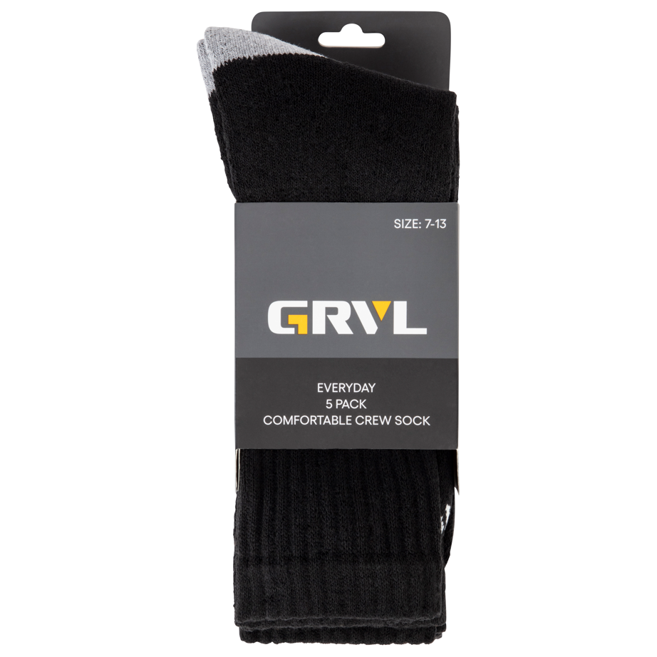 GRVL Socks - Crew Cotton 5 Pack for everyday comfort and durability.