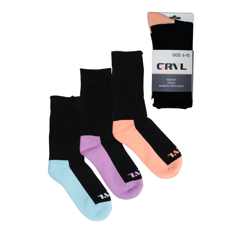 GRVL Socks - Womens Bobcat Bamboo Heavy Duty Crew 3 Pack