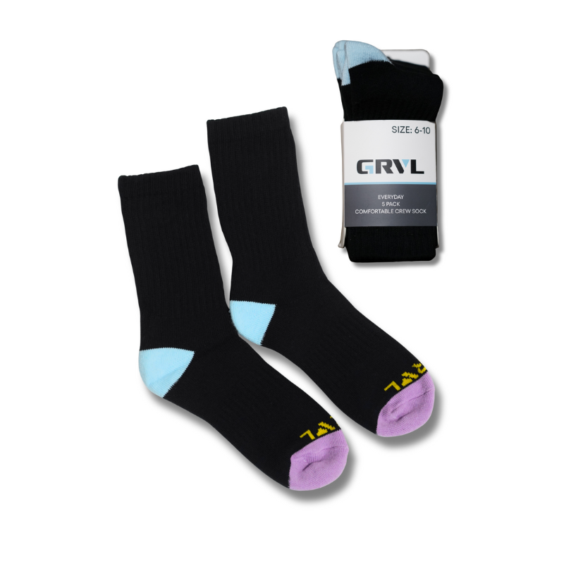 GRVL Socks - Womens Crew Everyday 5 Pack