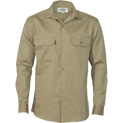 Open Front Cotton Drill Shirt - Long Sleeve 3202