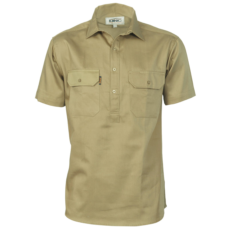 Cotton Drill Close Front Work Shirt - Short Sleeve 3203