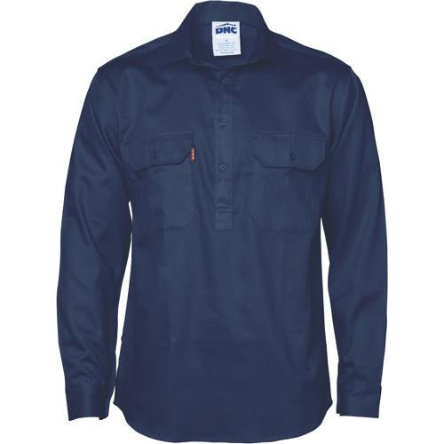 Closed Front Cotton Drill Shirt - Long Sleeve 3204