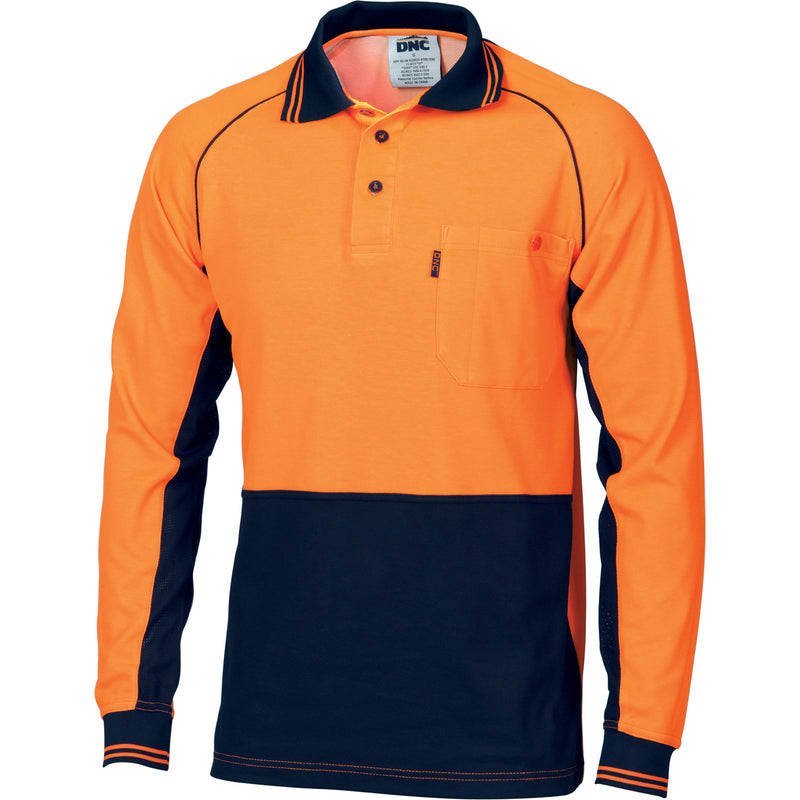 HiVis Cotton Backed Cool-Breeze Contrast Polo - Long Sleeve 3720