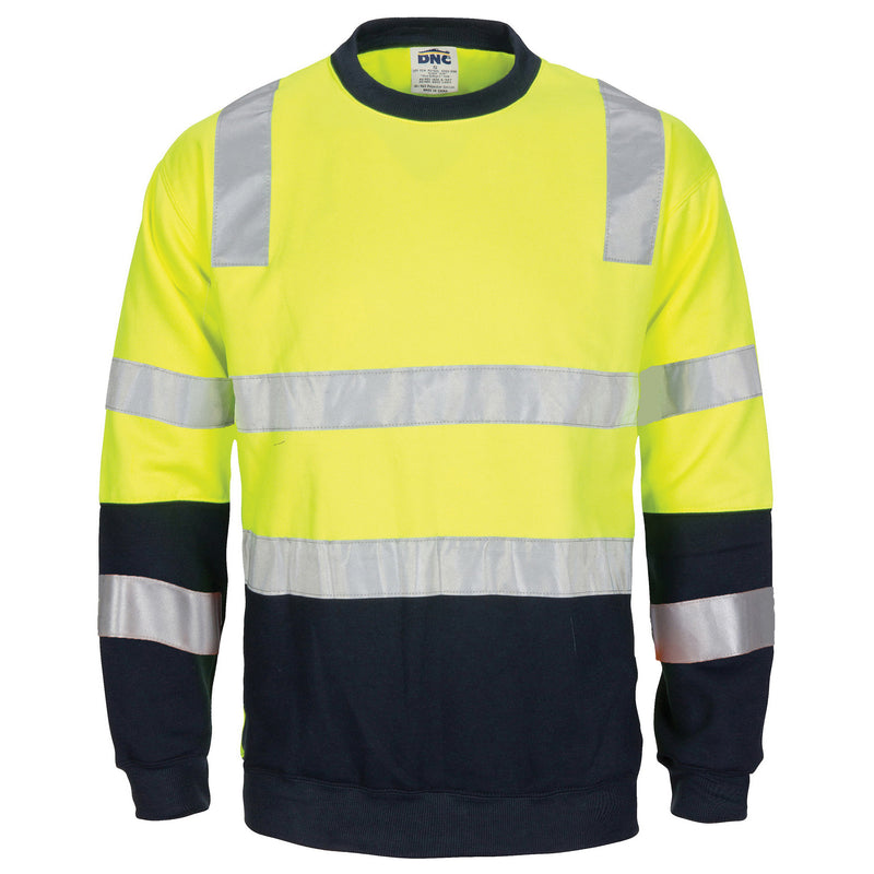 HIVIS 2 tone, crew-neck fleecy sweat shirt with shoulders, double hoop body and arms CSR R/Tape - 3723