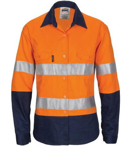 Ladies HiViS Cool-Breeze Cotton Shirt with CSR R/Tape - Long Sleeve 3786