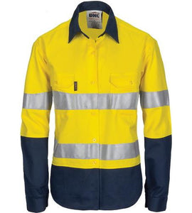 Ladies HiViS Cool-Breeze Cotton Shirt with CSR R/Tape - Long Sleeve 3786