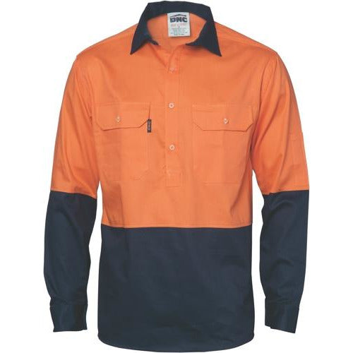 HiVis Two Tone Light Weight Closed Front Cotton Drill Shirt - Long Sleeve 3934