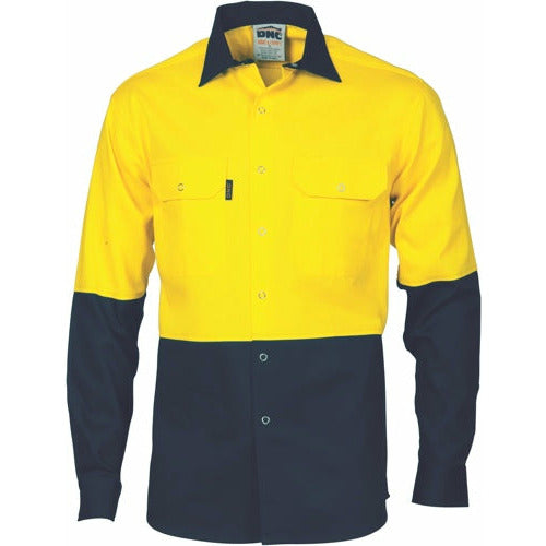 HiVis Two Tone Closed Front Cotton Drill Shirt with Press Studs - Long Sleeve 3838
