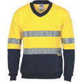 HiVis Two Tone Cotton Fleecy Sweat Shirt V-Neck with 3M R/Tape