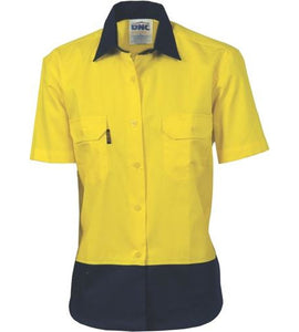 Ladies HiVis 2 Tone Cool-Breeze Cotton Shirt - Short Sleeve 3939