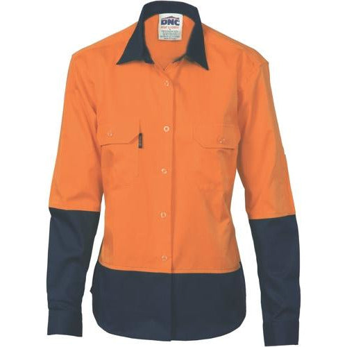 Ladies HiVis 2 Tone Cool-Breeze Cotton Shirt - Long Sleeve 3940DNCLadies HiVis 2 Tone Cool-Breeze Cotton Shirt - Long Sleeve 3940