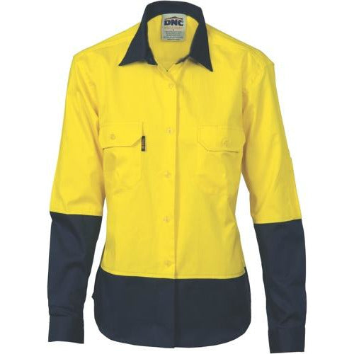 Ladies HiVis 2 Tone Cool-Breeze Cotton Shirt - Long Sleeve 3940DNCLadies HiVis 2 Tone Cool-Breeze Cotton Shirt - Long Sleeve 3940