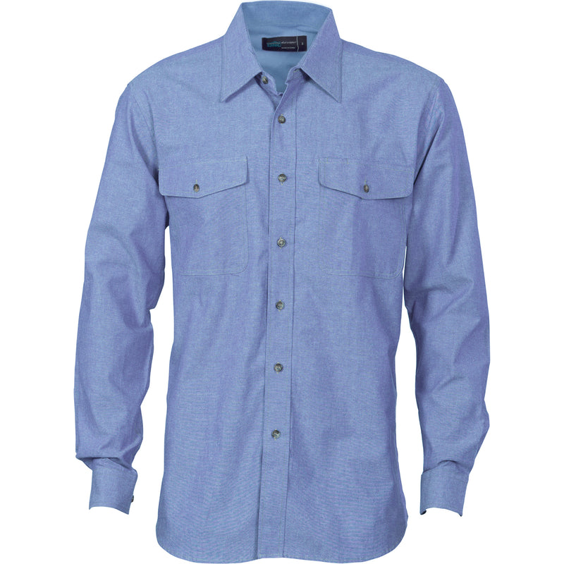 Mens Twin Flap Pocket Cotton Chambray - Long Sleeve 4104